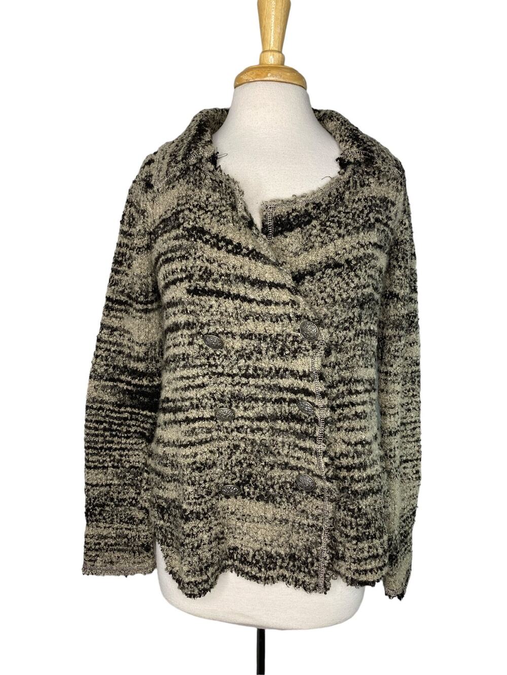 FREE PEOPLE Variegated Textured Stripe Chunky Knit Cardigan Sweater Size Small